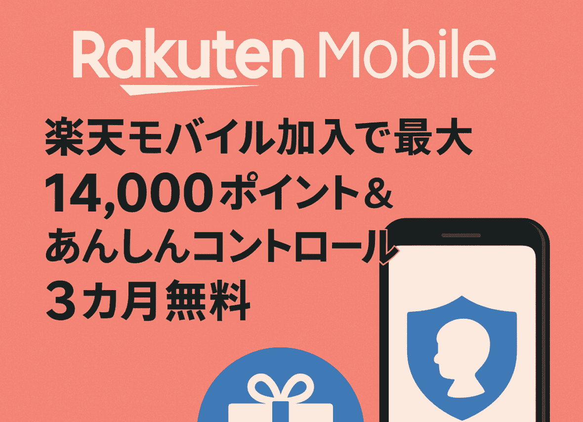 楽天モバイル加入で最大14,000ポイント＆あんしんコントロール3カ月無料