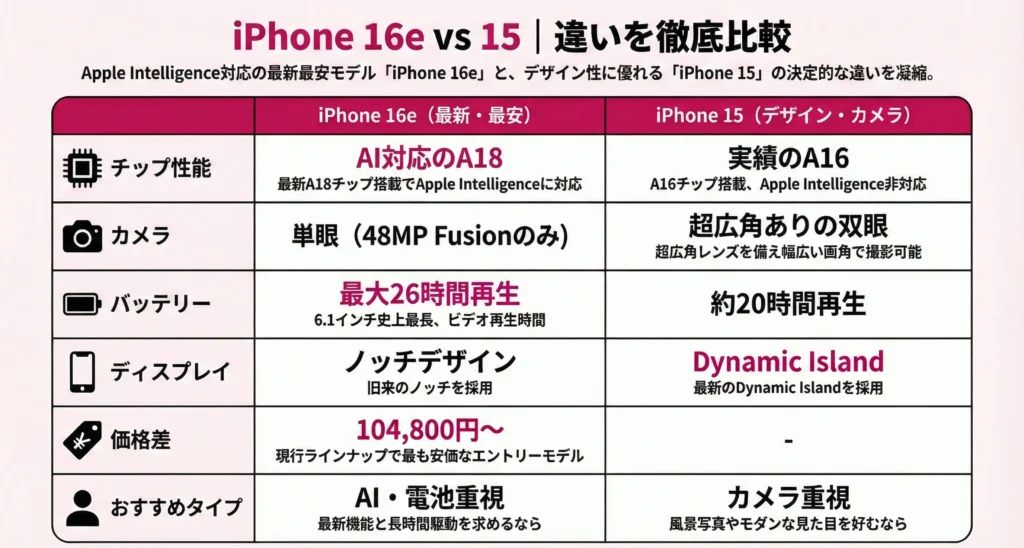 Differences between iPhone16e iPhone15